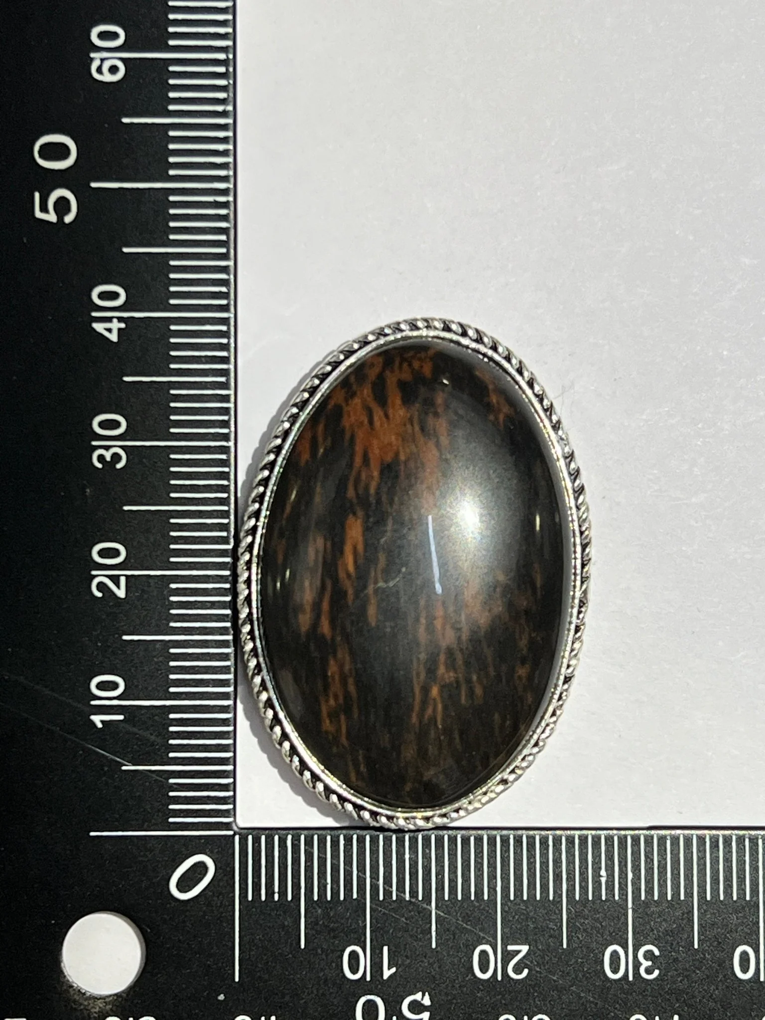 Obsidienne Mahogany sertie argenté n°A3 (3,9cm x 2,7cm)