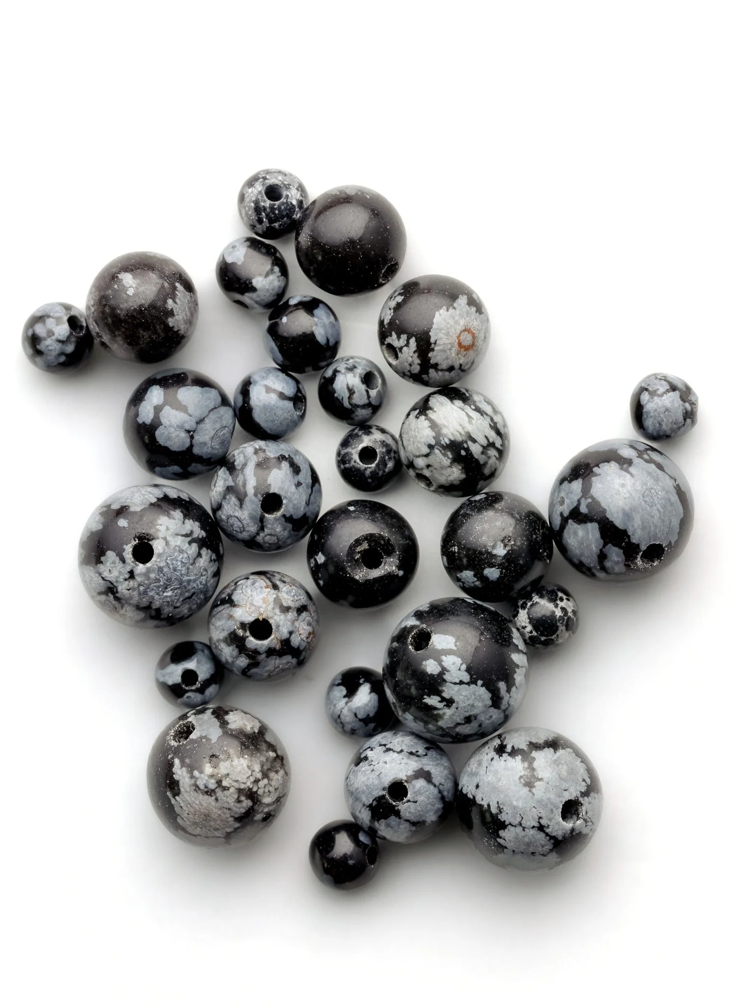 Perles d'Obsidienne Flocon de Neige