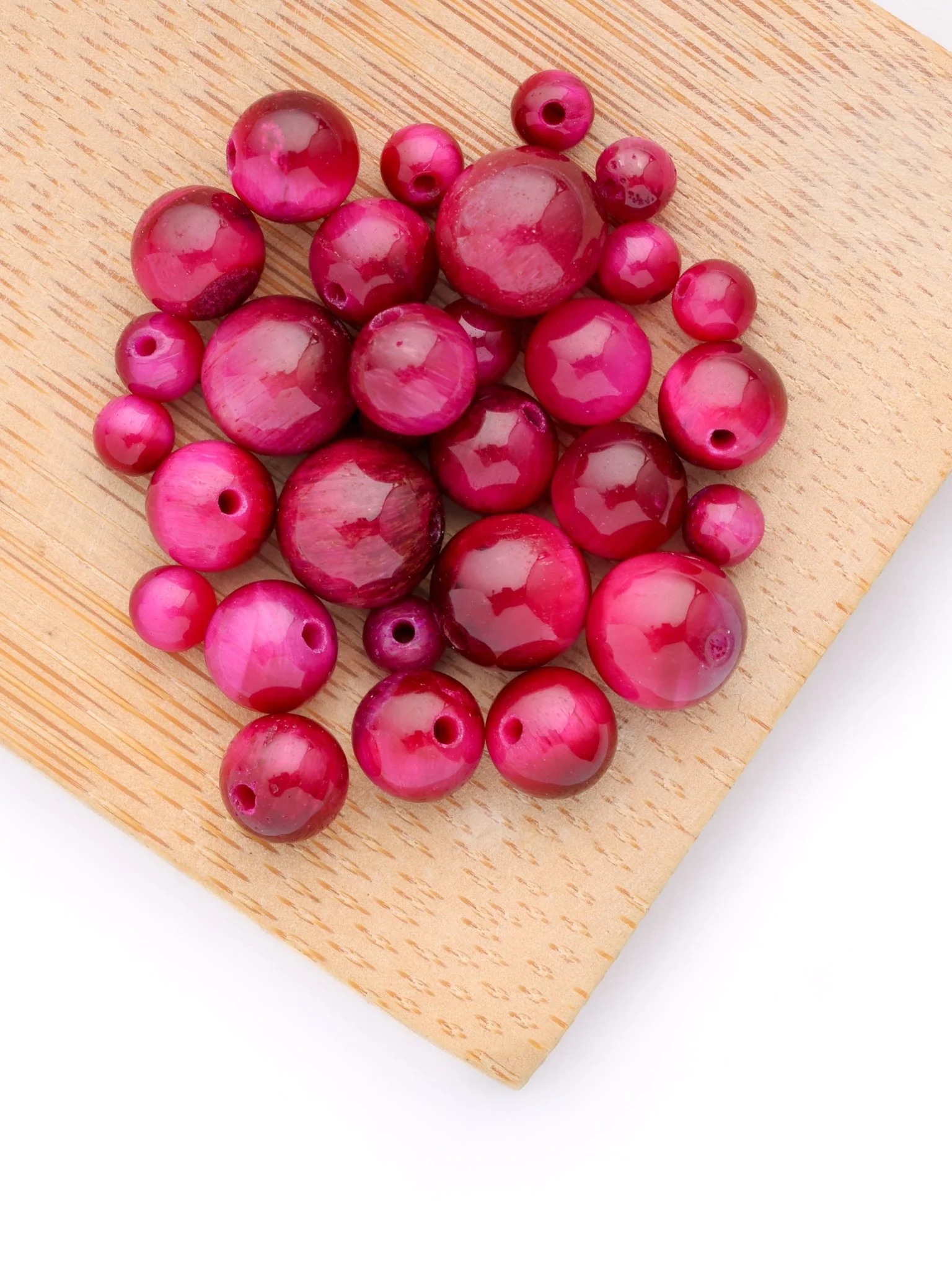 Perles d'Oeil de tigre teintées rose - Image 2